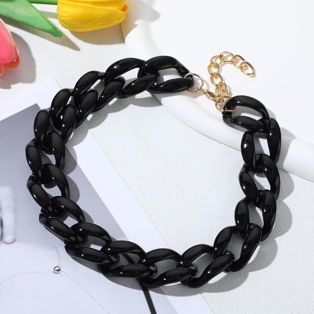 Statement Chunky Link Necklace - Durable Black Ac… - image 3